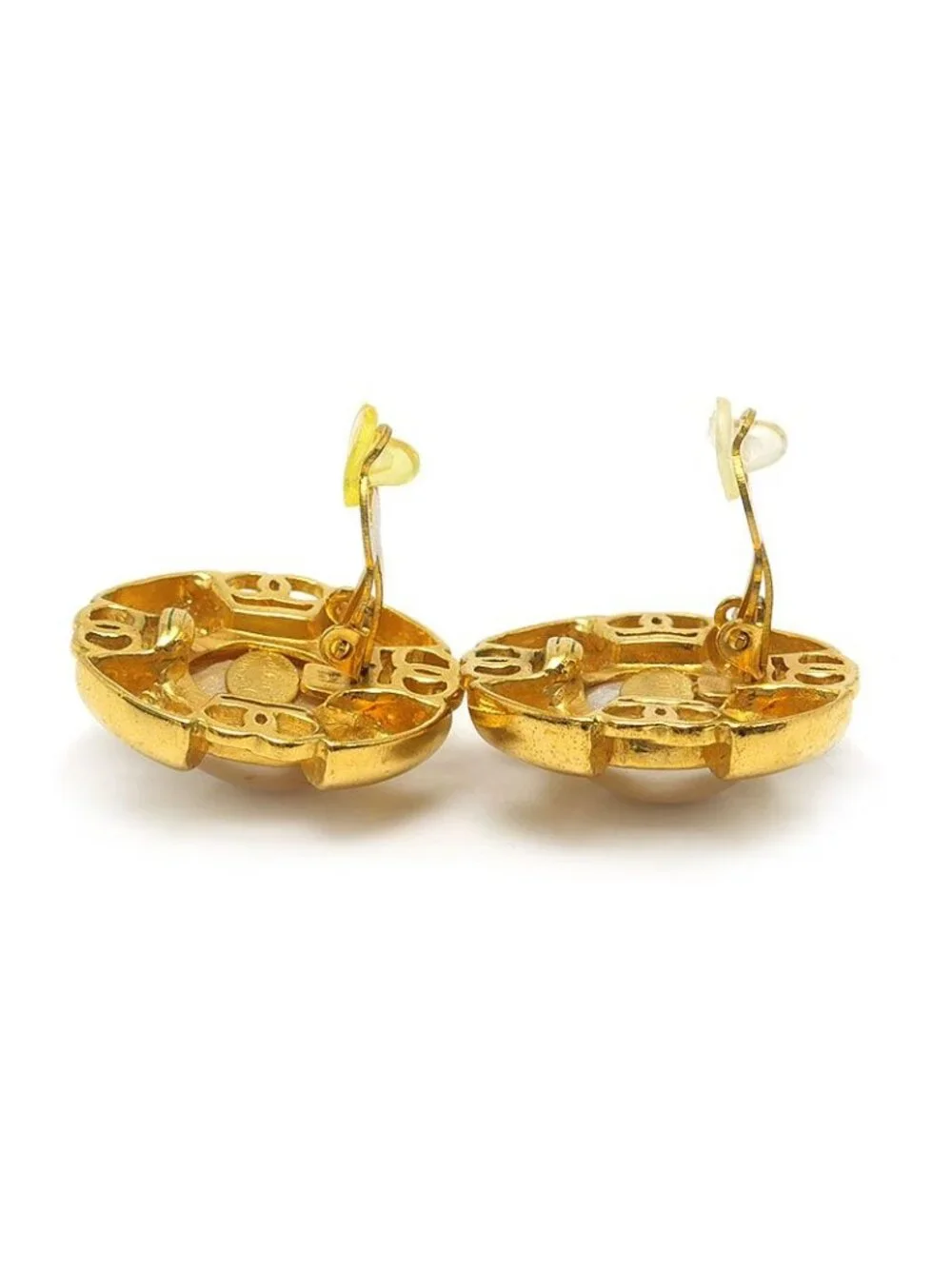 Chanel Faux Pearl Earrings 93P Gold Plated